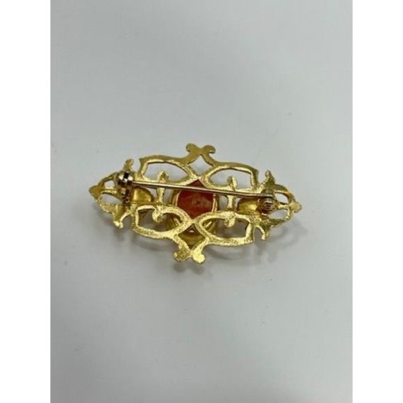 Vintage Petite Cameo Pin Genuine Carved Shell Gold Tone Setting Faux Pearls - Picture 5 of 8